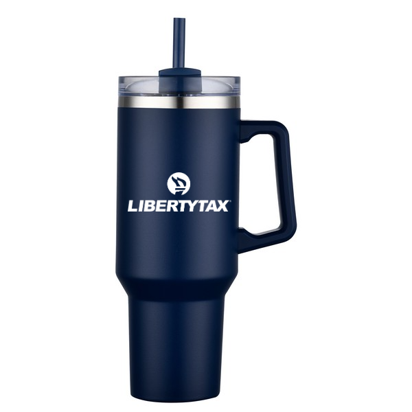40 oz Double Wall Tumbler with Handle & Straw